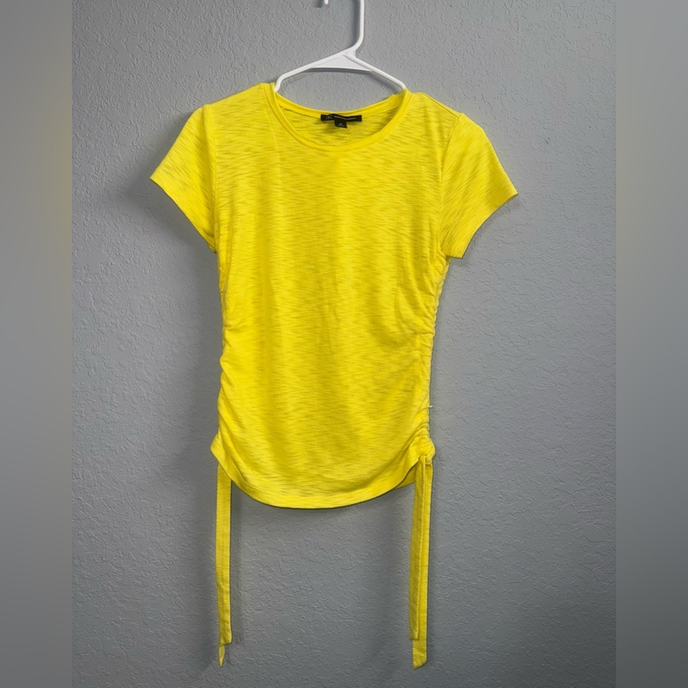 INC International Concepts Yellow Ruched Tie Front T-Shirt